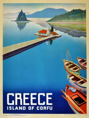 Island of Corfu, Greece Vintage Travel Poster